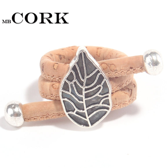 Natural Cork Antique Sliver Leaves Ring