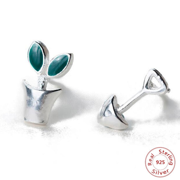 Silver Plant Shovel Stud Earrings
